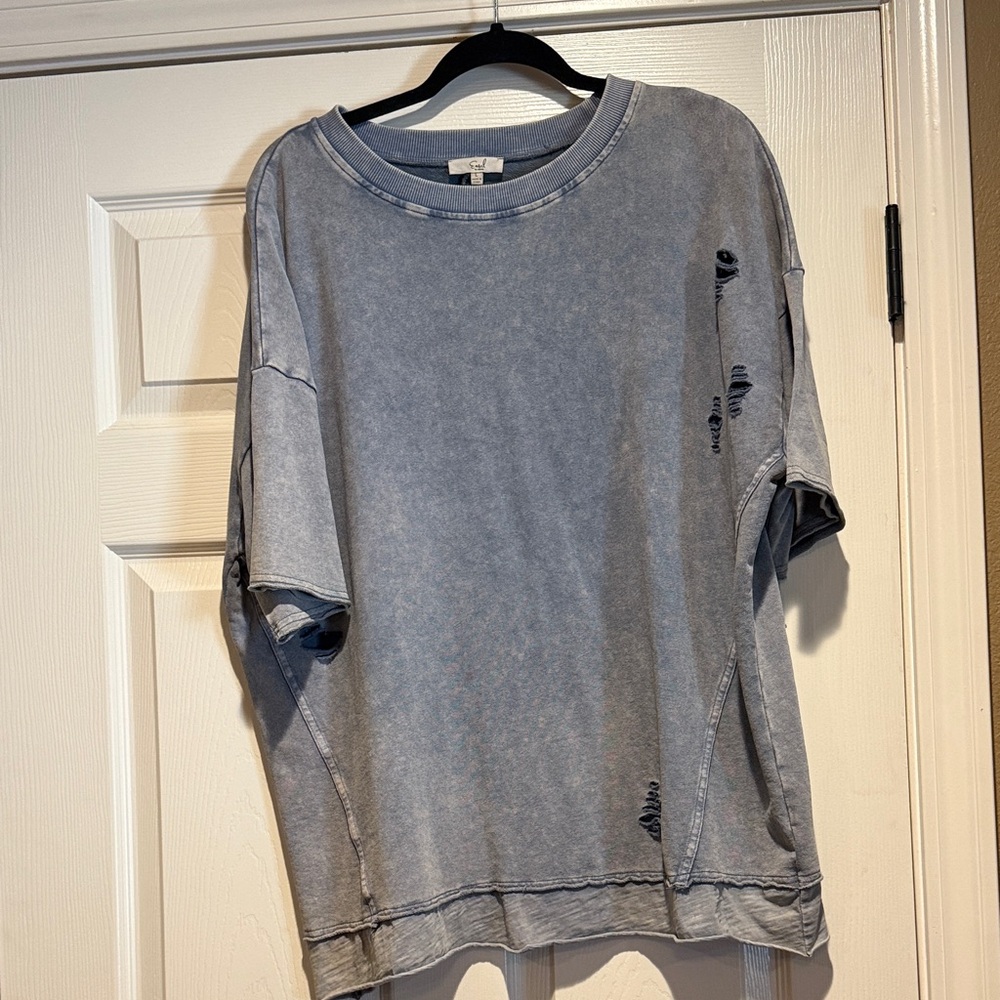Distressed Blue Oversized T-Shirt